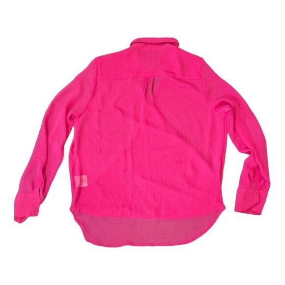 Adrienne Vittadini Hot Barbie Pink Wrap Style High Low Sheer Blouse Size Medium - Picture 3 of 13